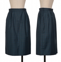  Yves Saint Laurent Wool Check A-line Skirt Green L