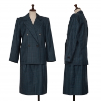  Yves Saint Laurent Wool Check Double Jacket & Skirt Green S L