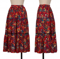  Yves Saint Laurent Botanical Printed Switching Flare Skirt Red M
