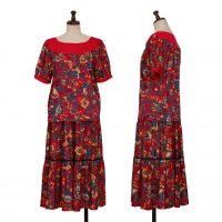  Yves Saint Laurent Botanical Printed Short Sleeve Shirt & Skirt Red M