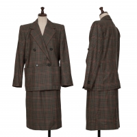  Yves Saint Laurent Wool Double Jacket & Skirt Brown M