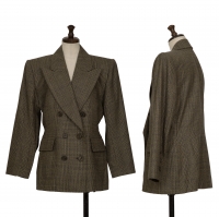  Yves Saint Laurent Wool Check Weave Double Jacket Brown S