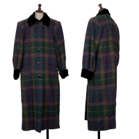  Yves Saint Laurent Colorful Check Velour Switching Coat Multi-Color S
