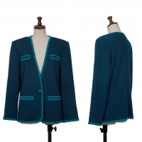  Yves Saint Laurent Wool Collarless Knit Jacket Green M