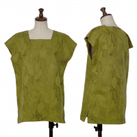  Yves Saint Laurent Linen Blend Botanical Weave Sleeveless Blouse Yellow-green S