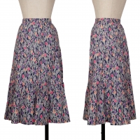  Yves Saint Laurent Floral Printed Flare Skirt Navy,Pink 42
