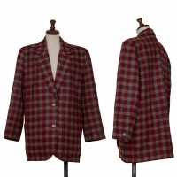  Christian Dior Wool Block Check Jacket Red,Grey S