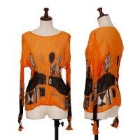  ISSEY MIYAKE Printed Pleats T Shirt Orange S-M