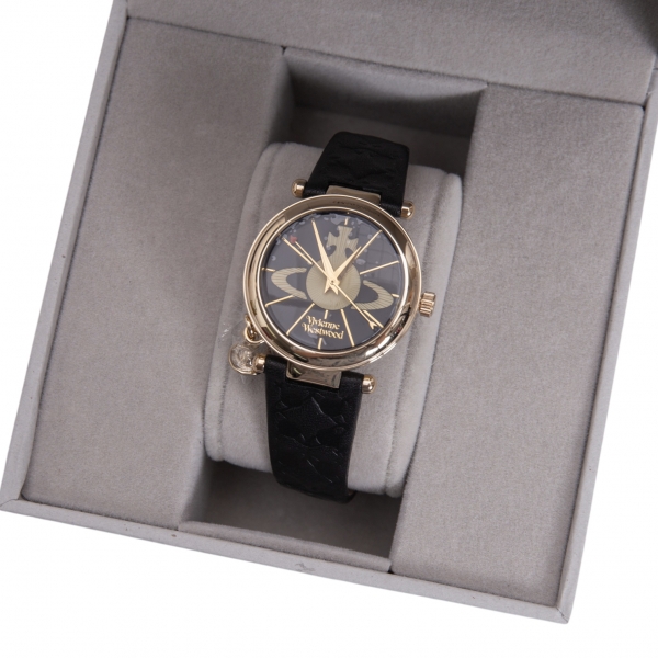 ヴィヴィアンウエストウッドVivienne Westwood オーブデザイン腕時計 黒ゴールド