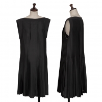  HERMES Pleated Sleeveless Silk Dress Black 38