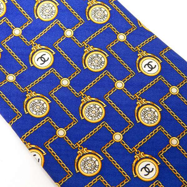 Kakadu Vild Teoretisk CHANEL chain pattern silk tie(K-12742) Blue | PLAYFUL