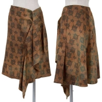  (SALE) ISSEY MIYAKE leaf print polyester winding skirt Brown 3