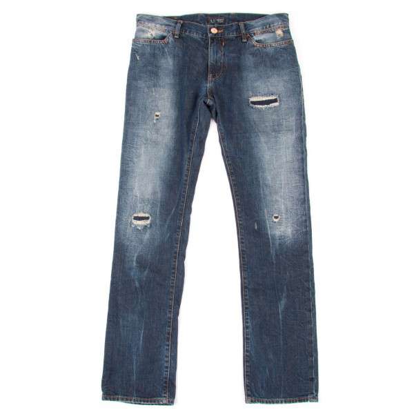 SALE) ARMANI JEANS zip pocket design damage pants Blue 33 | PLAYFUL