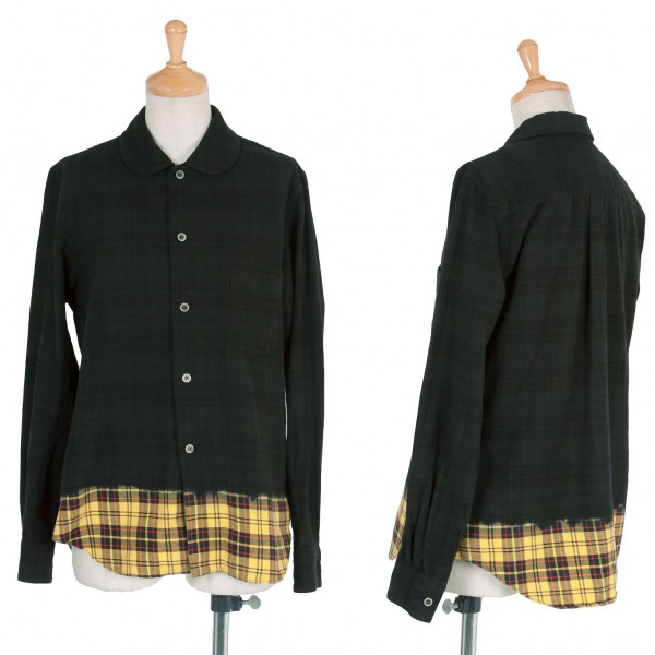【SALE】ブラック コムデギャルソンBLACK COMME des GARCONS 染め加工丸衿チェックシャツ 黒黄S