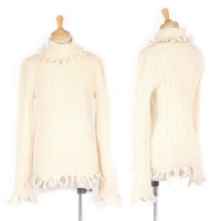  (SALE) JPG Angola wool blend fringe knit turtleneck (Polo Neck Jumper) Cream 40