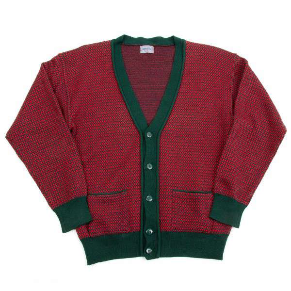 ケンゾーKENZO ウール織り柄カーディガン 赤緑F（L位）
