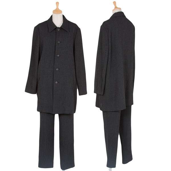 【SALE】イッセイミヤケISSEY MIYAKE ウール混合ストライプ織りセットアップスーツ 黒グレーM