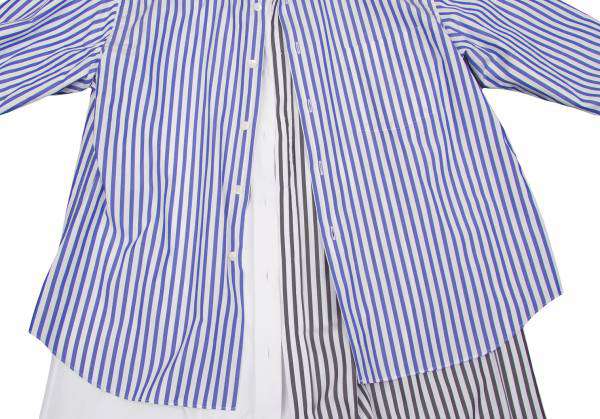 【販売終了】コムデギャルソンCOMME des GARCONS 3枚仕立てストライプロングシャツコート 白青黒S｜PLAYFUL