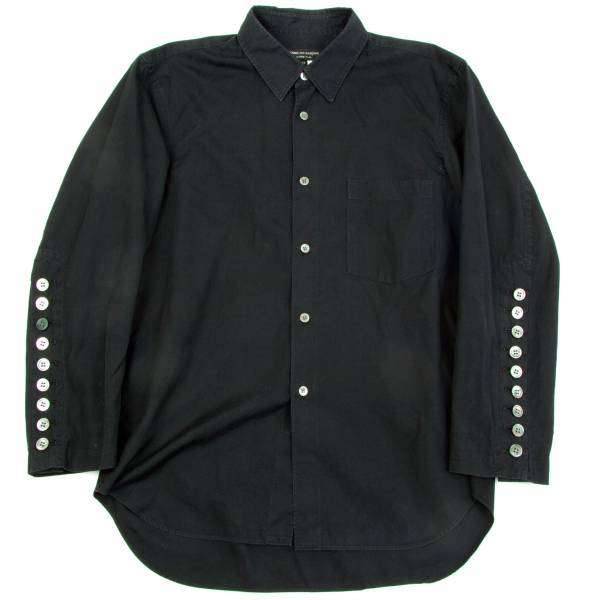 【販売終了】コムデギャルソン オムプリュスCOMME des GARCONS HOMME PLUS 七部袖ボタンデザインコットンシャツ 黒XS