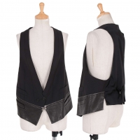  (SALE) NEIL BARRETT Hem Leather switching design vest (Waistcoat) Black 40