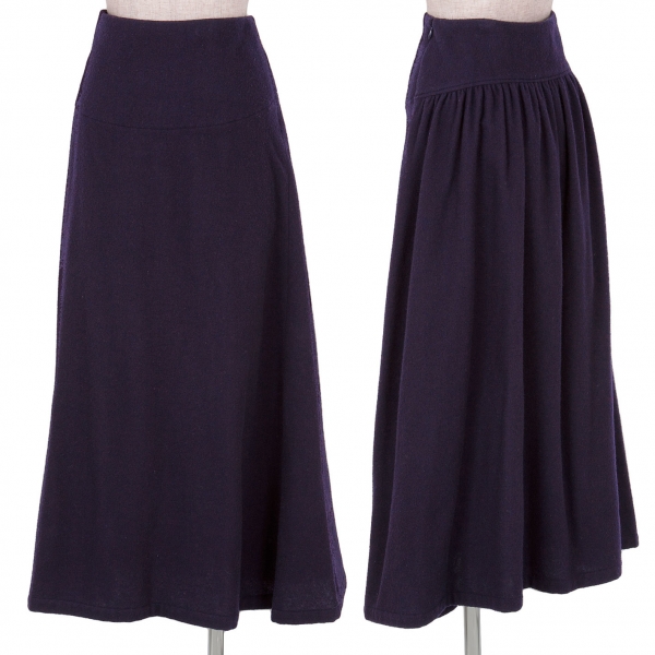 【SALE】リミフゥLIMI feu ウールナイロンバックギャザー寄せデザインスカート 濃紫S