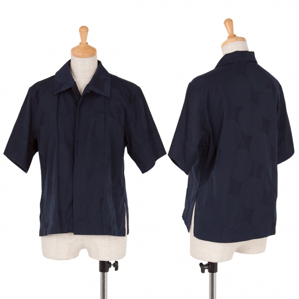 【SALE】ワイズビスリミY's bis LIMI ビッグドットプリント変形半袖ボタンレスシャツ 濃淡紺S