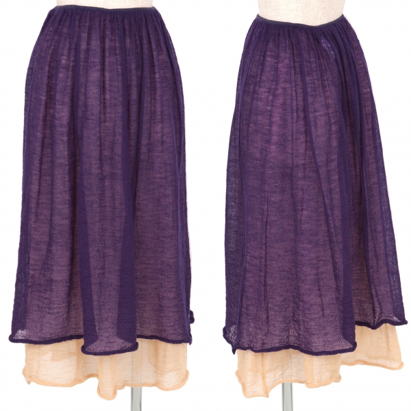 【SALE】ワイズビスリミY's bis LIMI ウールメッシュニットレイヤードスカート 紫ベージュS
