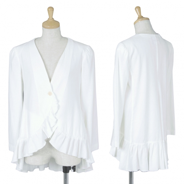 【SALE】エンポリオ アルマーニEMPORIO ARMANI フリルデザインノーカラーシャツジャケット 白40