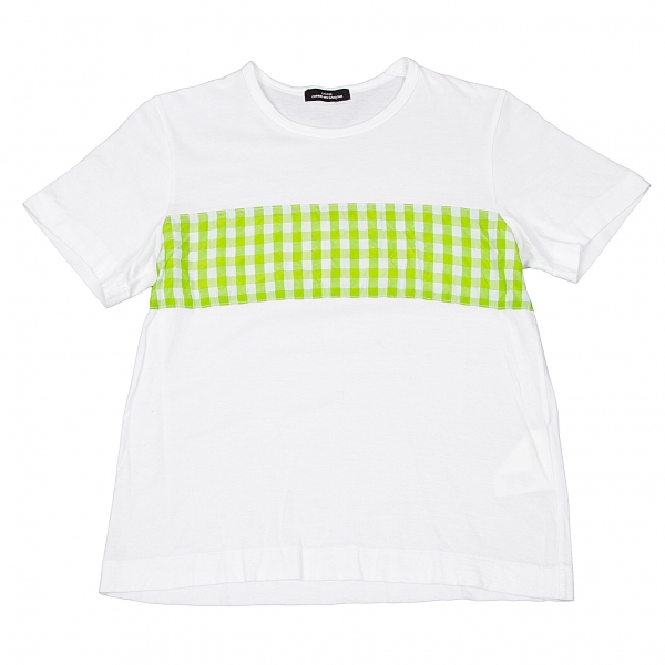 【SALE】トリコ コムデギャルソンtricot COMME des GARCONS ギンガムチェック切替デザイン半袖Tシャツ 白黄緑M位
