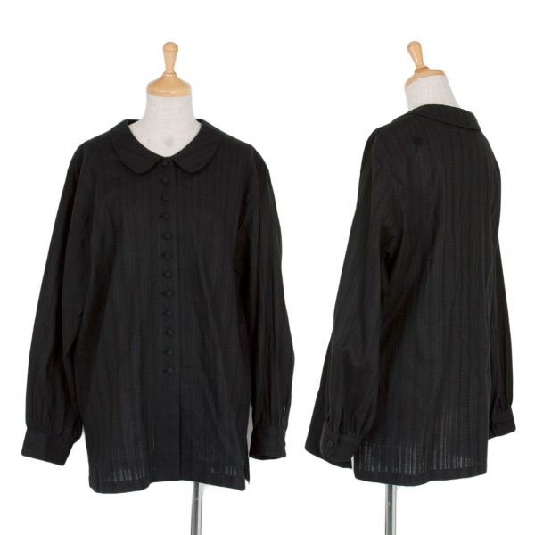 【SALE】ケンゾーコンポジションKENZO Composition 透かしストライプ織り丸襟コットンシャツ 黒38
