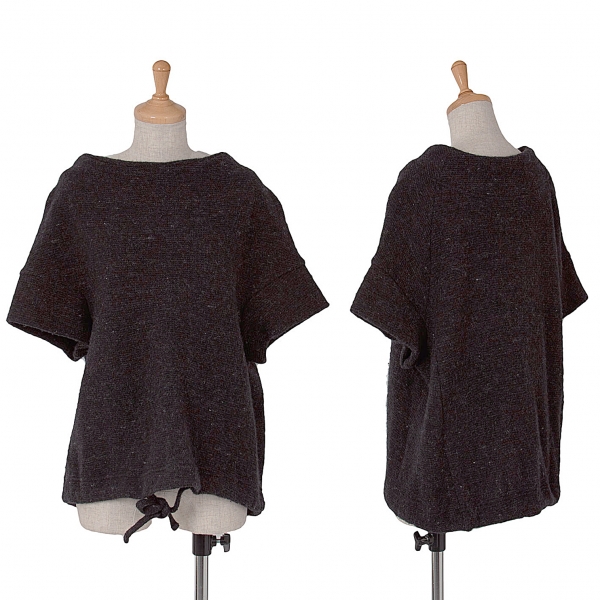 【SALE】ワイズY's ウール裾コード半袖ニットトップス チャコール2