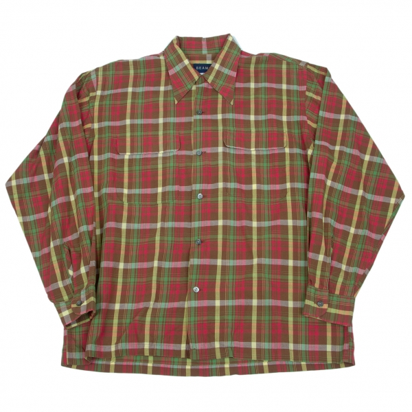 【SALE】ビームスBEAMS コットンチェックオープンカラーシャツ 茶赤緑他M