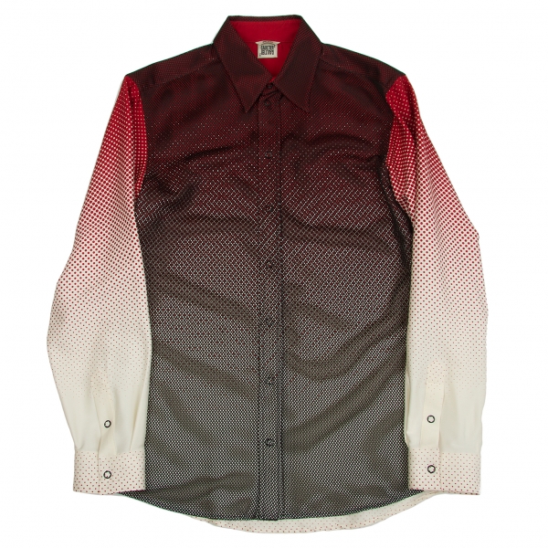 【SALE】ゴルチエトゥーザパワーオブトゥーGAULTIER2 メッシュレイヤードグラデーションドットプリントシャツ 黒赤白38