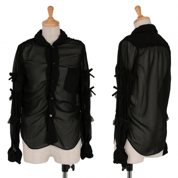 【SALE】コムコム コムデギャルソンCOMME des GARCONS シャーリングデザインシースルーシャツ 黒XS