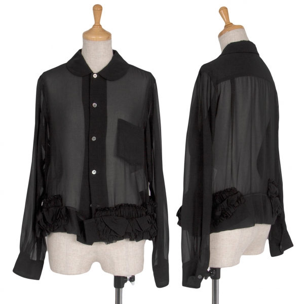 【SALE】コムデギャルソンCOMME des GARCONS フリル装飾ラウンドカラーシースルーシャツ 黒S