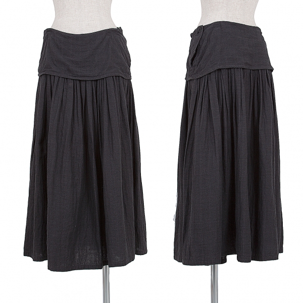 【SALE】ワイズY's コットンロールダウンギャザースカート 墨黒1