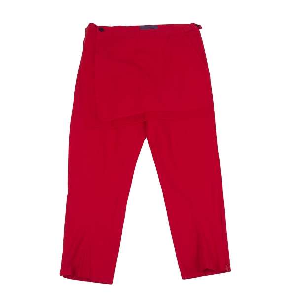 【SALE】ヨウジヤマモト ノアールYohji Yamamoto NOIR リネンコットン裾ジップスカートデザインパンツ 赤1