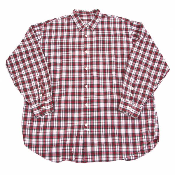 【SALE】パパスPapas コットンオーバーチェックシャツ 白赤緑L