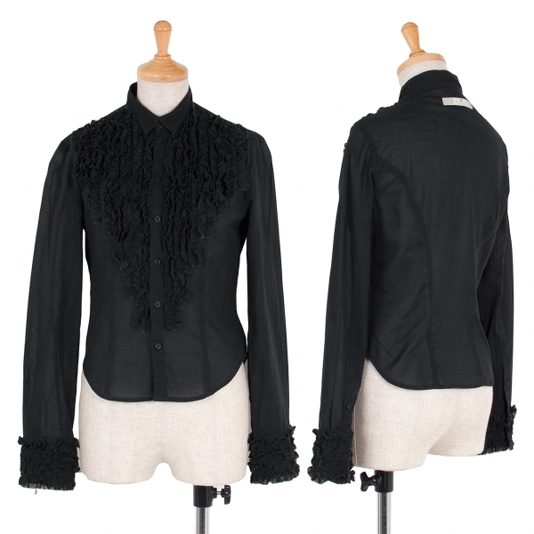 【SALE】ジーンズポールゴルチエjean's Paul GAULTIER コットンフリル装飾ウイングカラーシャツ 黒40