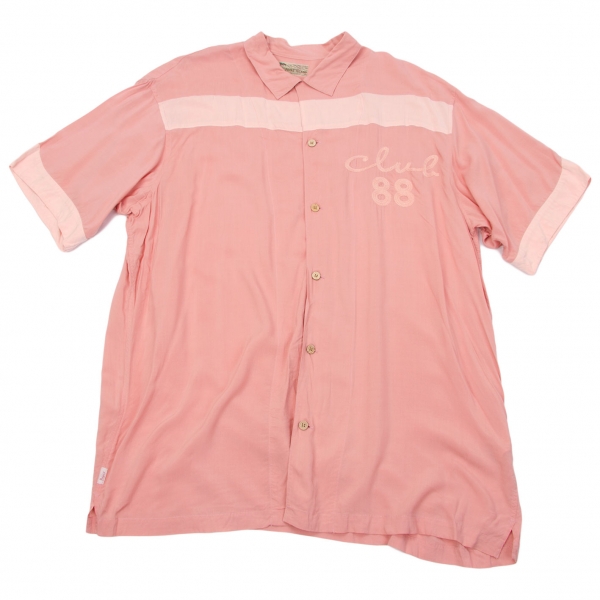 パパスPapas 88刺繍レーヨンボーリングシャツ ピンク濃淡Ｌ