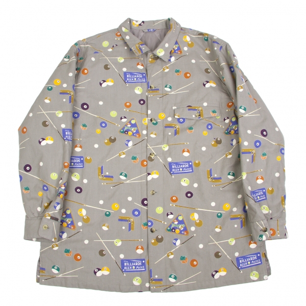 【SALE】パパスPapas ビリヤード柄中綿コットンシャツジャケット グレーマルチ52LL