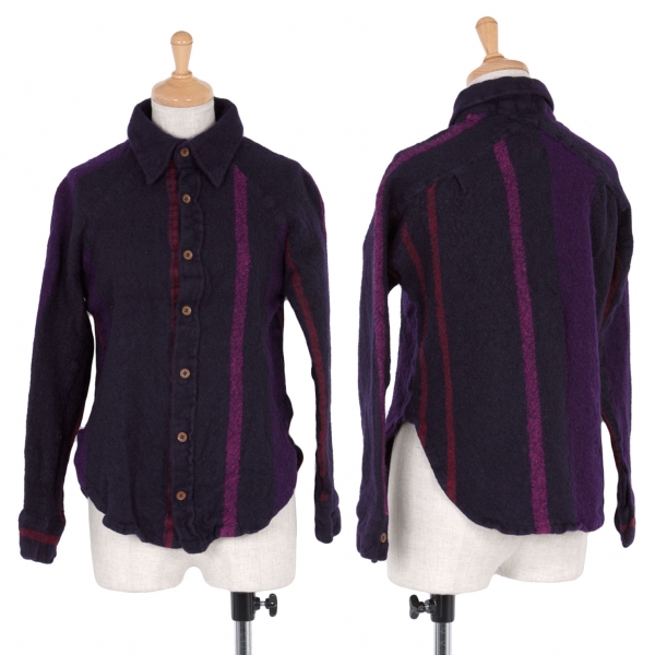 【SALE】ワイズY's ウール縮絨ラインシャツ 紫2
