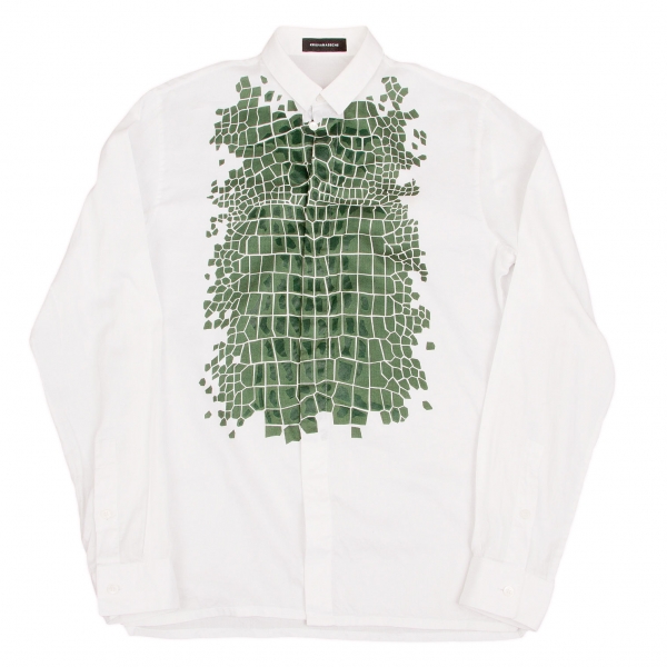 Kris Van Assche Print Long Sleeves Shirt White,Green 46 | PLAYFUL