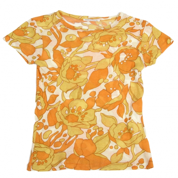 ワイズY's コットンフラワープリントTシャツ オレンジ黄アイボリー3