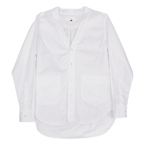 GANRYU Long Cotton No collar Shirt White S | PLAYFUL