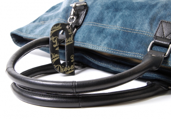 DIESEL Leather Handle Denim Bag Indigo,Black | PLAYFUL