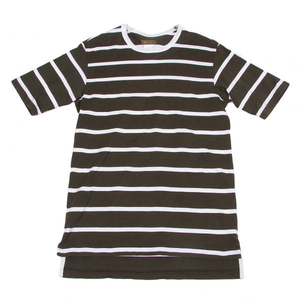 ワイズフォーメンY's for men ボーダープリントTシャツ カーキ白3