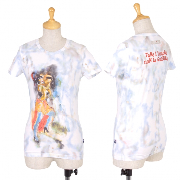【SALE】ジーンズポールゴルチエjean's Paul GAULTIER ムラ染めグラフィックプリントTシャツ 白水色他XS