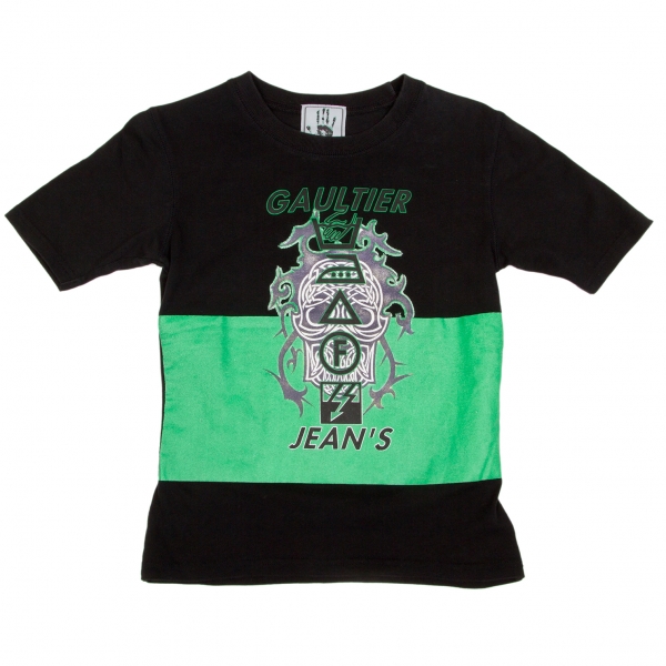 ゴルチエジーンズGAULTIER JEAN'S 洗濯表示プリントTシャツ 黒緑40
