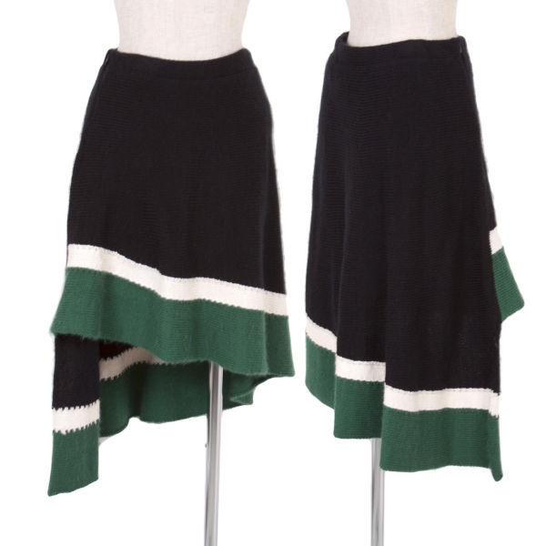 【SALE】ミハラヤスヒロMIHARA YASUHIRO ニット裾切替スカート 黒白緑S